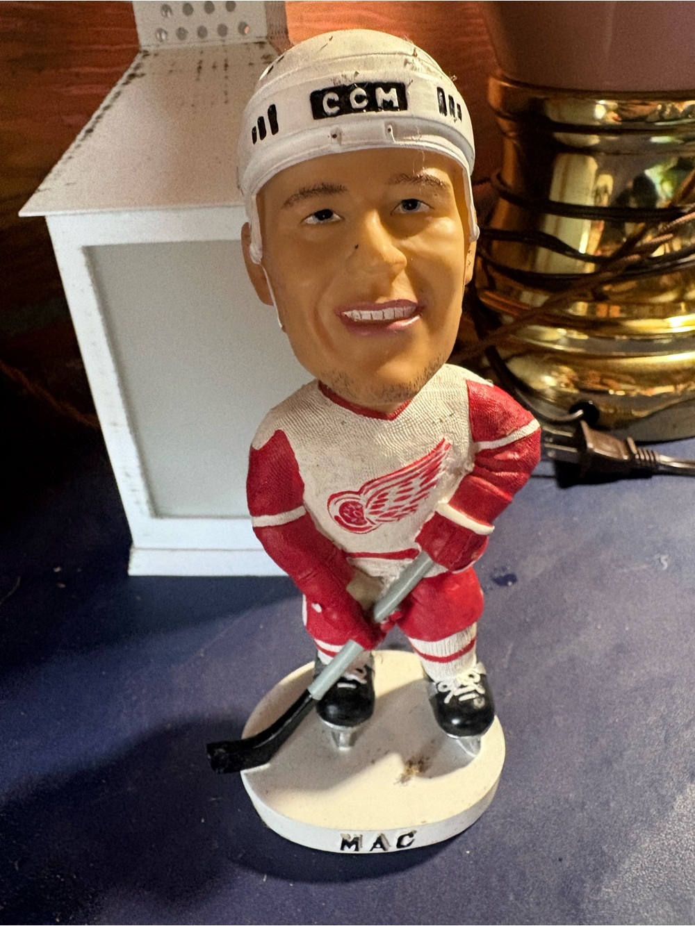Vintage CCM Red and White Hockey Bobblehead Figurine McCarty 25 7 inch